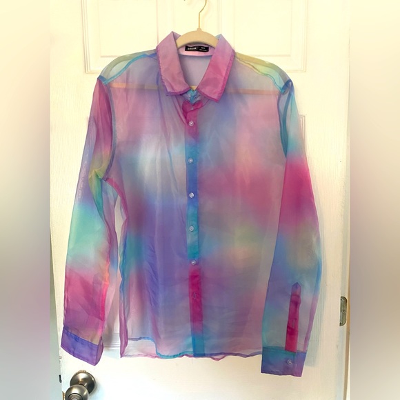 SHEIN Dresses & Skirts - 16) NWOT See-through colorful button-down top